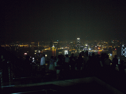 The skyline of Hong Kong and Kowloon with the Two International Finance Centre and the Bank of China Tower, and Victoria Harbour, viewed from Victoria Peak, by night