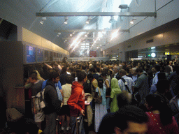 Stranded travellers at the Transit Hall of Dubai International Airport