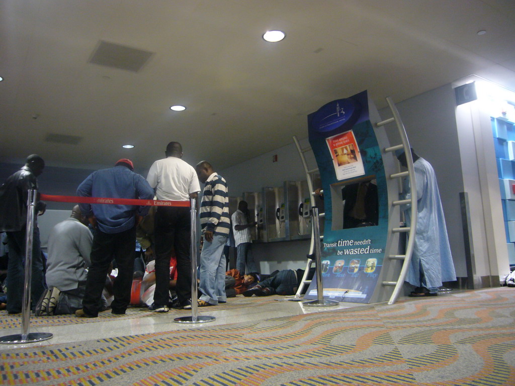 Stranded travellers at the Transit Hall of Dubai International Airport