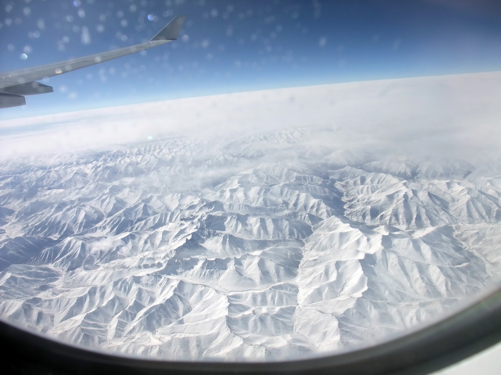 The Himalaya mountain range, viewed from the airplane from Munich