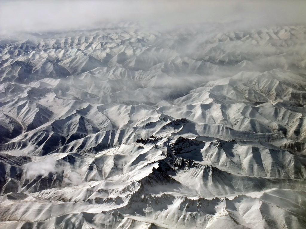The Himalaya mountain range, viewed from the airplane from Munich
