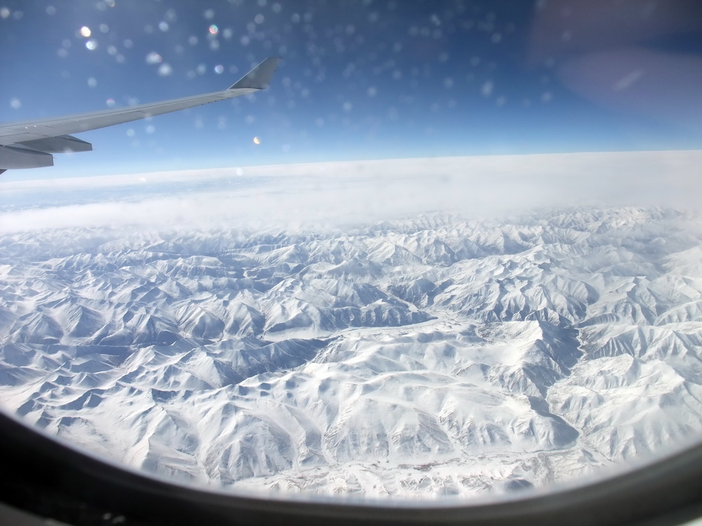 The Himalaya mountain range, viewed from the airplane from Munich