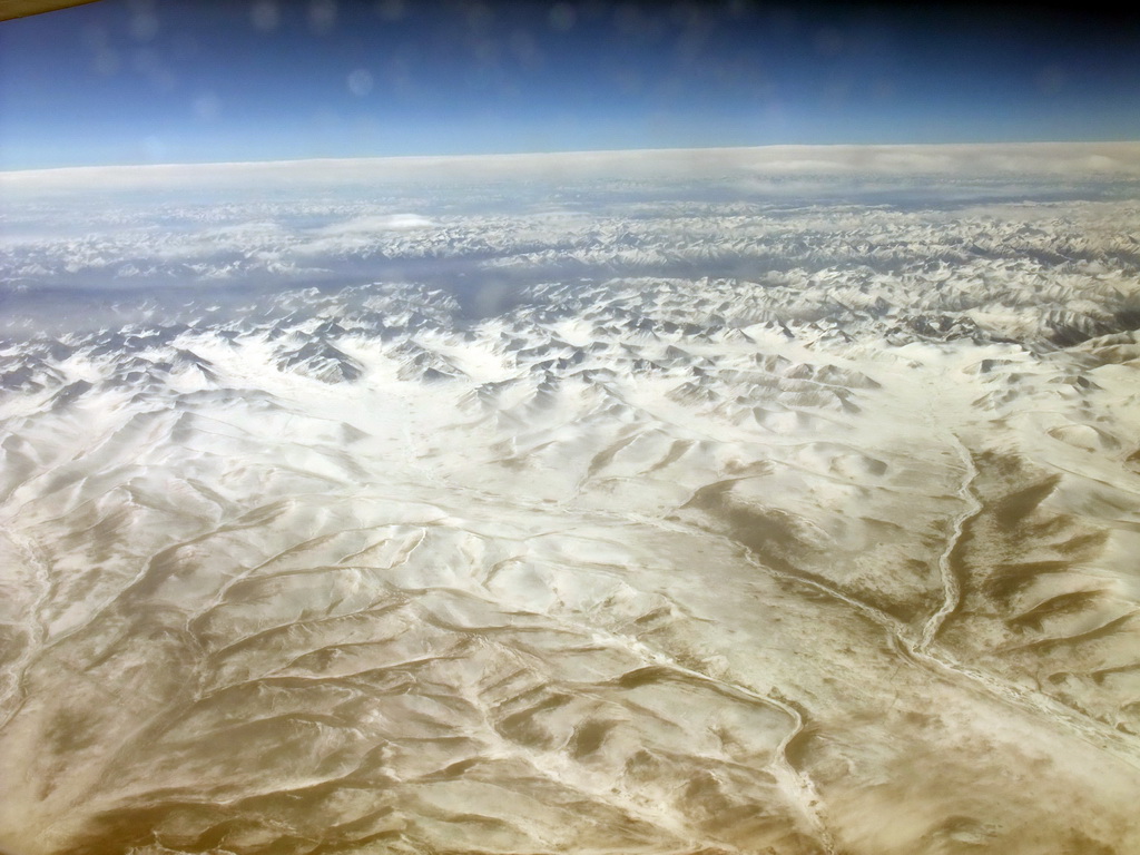 The Himalaya mountain range, viewed from the airplane from Munich