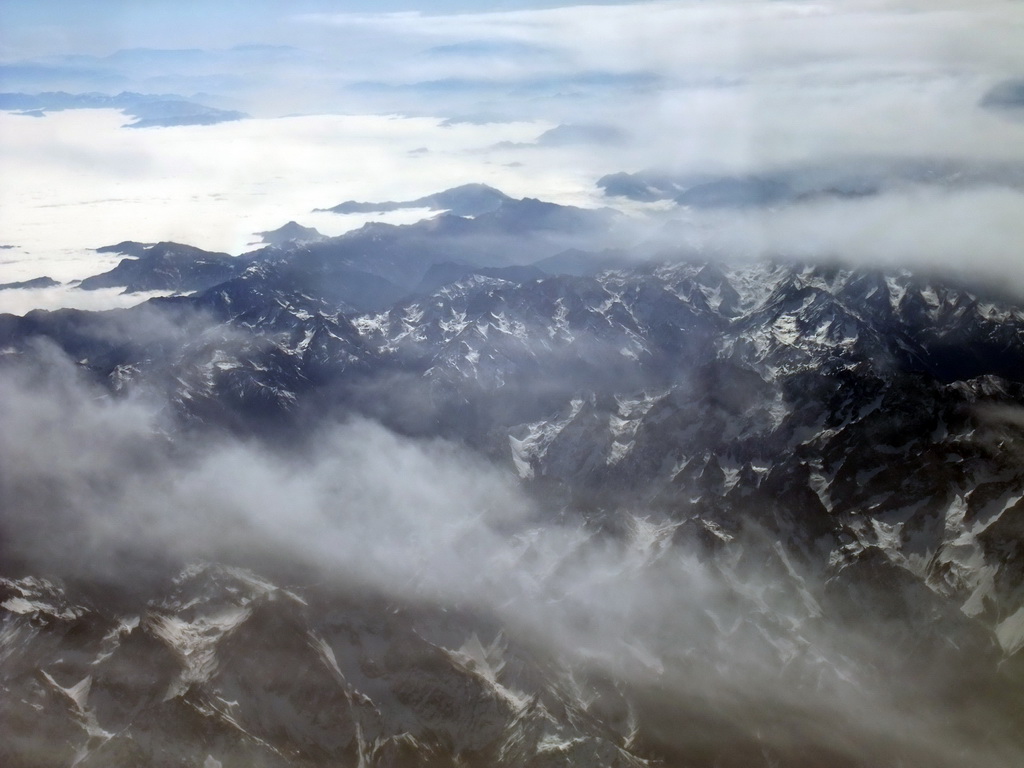 The Himalaya mountain range, viewed from the airplane from Munich