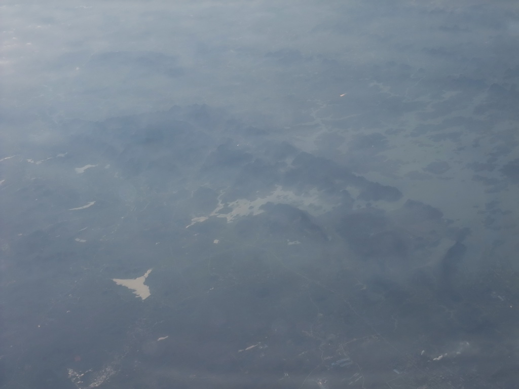 Hills and river in South China, viewed from the airplane from Munich