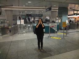 Miaomiao at the arrivals hall of Hong Kong International Airport