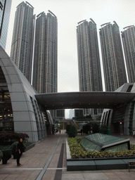 Miaomiao at Union Square at Kowloon, with the Sorrento Towers