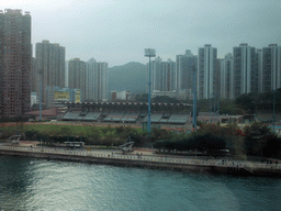Tsing Yi Sports Ground at Tsing Yi Island, viewed from the train from Hong Kong International Airport to Hong Kong Station