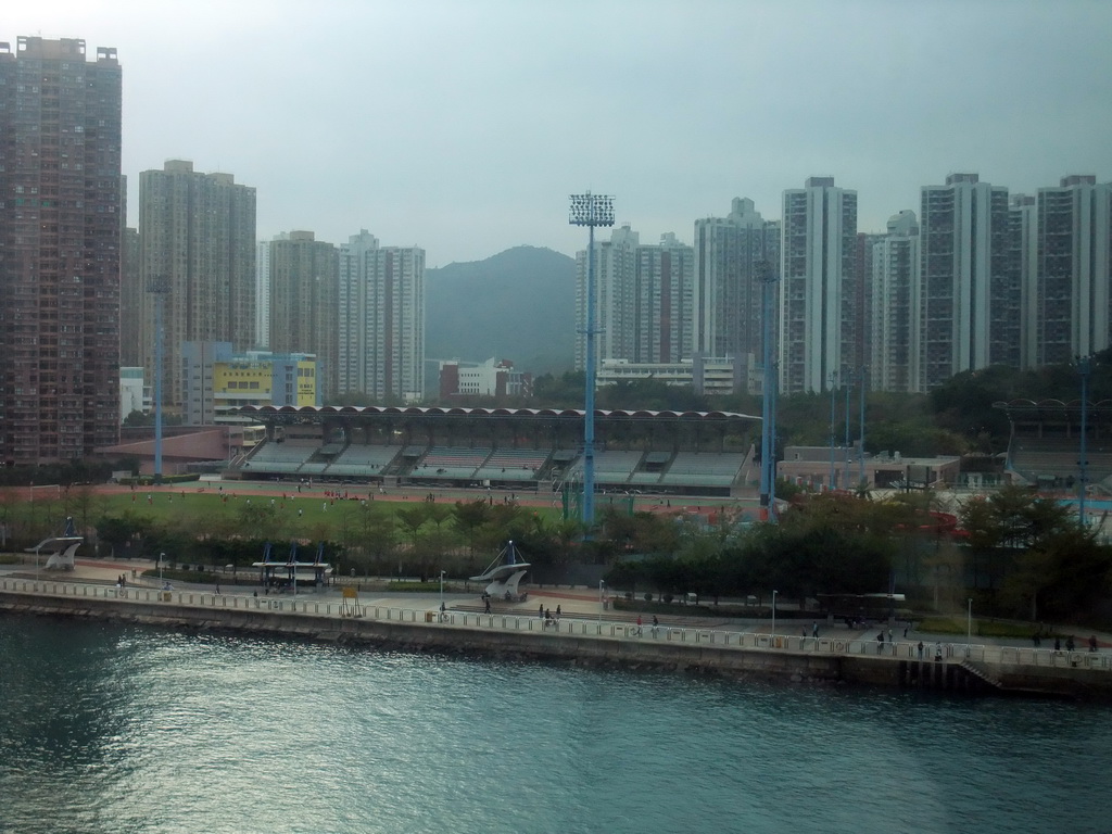 Tsing Yi Sports Ground at Tsing Yi Island, viewed from the train from Hong Kong International Airport to Hong Kong Station