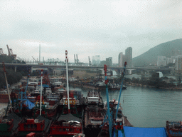 Boats in the Rambler Channel, viewed from the train from Hong Kong International Airport to Hong Kong Station