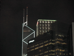 The Bank of China Tower, viewed from a pedestrian passage over Connaught Road, by night