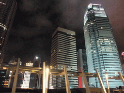 One International Finance Centre building and Exchange Square Block 3 building, viewed from the roof terrace of the IFC Mall, by night