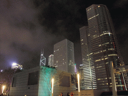 Exchange Square Block 1 and 2 buildings, Jardine House and the Bank of China Tower, viewed from the roof terrace of the IFC Mall, by night
