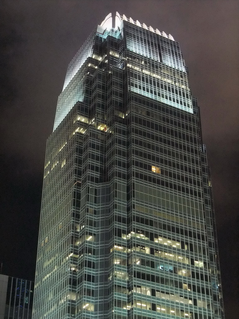 One International Finance Centre building, viewed from the roof terrace of the IFC Mall, by night