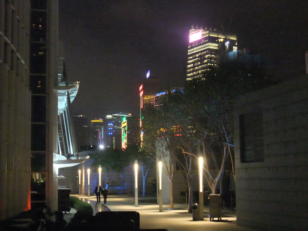 The roof terrace of the IFC Mall, by night