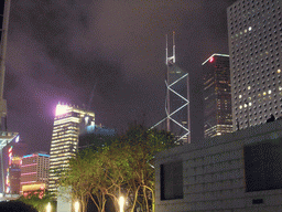 The Bank of China Tower, viewed from the roof terrace of the IFC Mall, by night