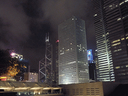 The Bank of China Tower and Jardine House, viewed from the roof terrace of the IFC Mall, by night