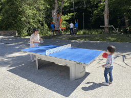 Miaomiao and Max playing table tennis at the back side of the Vayamundo Houffalize hotel