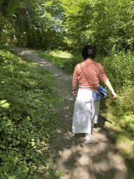 Miaomiao walking on the path from the Vayamundo Houffalize hotel to the town center