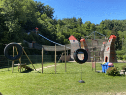 Large slide and rope bridge at the playground of the Houtopia recreation center
