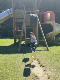Max on a zip line at the playground of the Houtopia recreation center