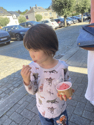 Max with an ice cream at the Place de l`Église square