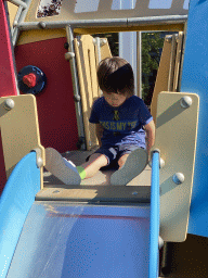 Max at the playground next to the Le Buffet restaurant at the Vayamundo Houffalize hotel