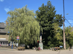 The Rue Porte-à-l`Eau street with the Monument for Henri Sebald