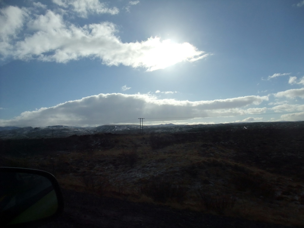 Mountains west of Hveragerthi, viewed from the rental car on the Suðurlandsvegur road