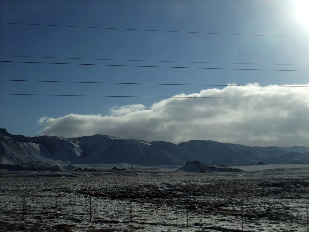 Mountains west of Hveragerthi, viewed from the rental car on the Suðurlandsvegur road