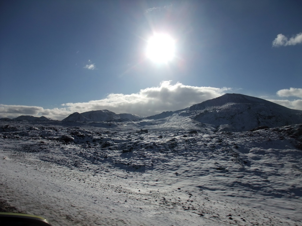 Mountains west of Hveragerthi, viewed from the rental car on the Suðurlandsvegur road