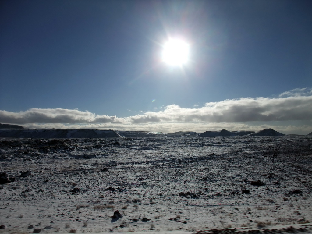 Mountains west of Hveragerthi, viewed from the rental car on the Suðurlandsvegur road