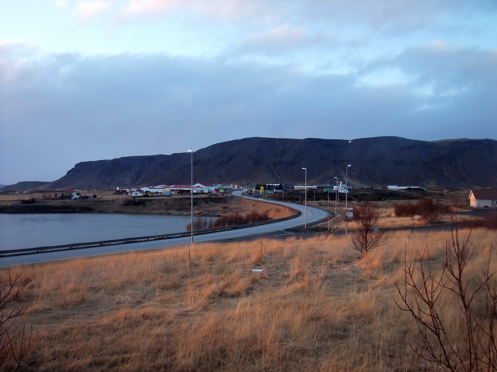 The town of Selfoss, viewed from a parking place alongside the Suðurlandsvegur road