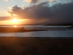 Sunset at the Ölfusá river at Selfoss, viewed from a parking place alongside the Suðurlandsvegur road