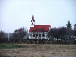 The Kotstrandarkirkja church southeast of Hveragerthi, viewed from the Suðurlandsvegur road