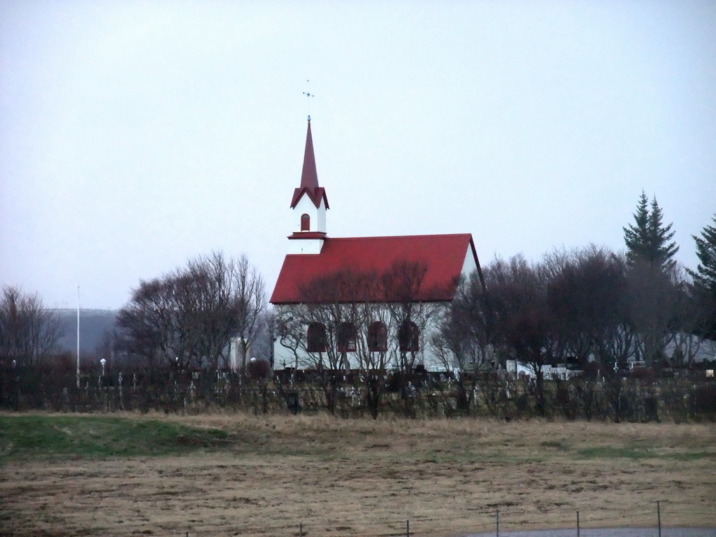 The Kotstrandarkirkja church southeast of Hveragerthi, viewed from the Suðurlandsvegur road