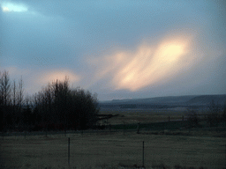 Sunset at the hills on the east side of Hveragerthi, viewed from the Suðurlandsvegur road