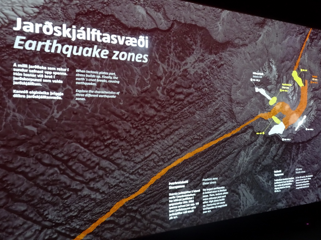 Information on earthquake zones in the Creation and Growth of Iceland Hall at the Lava Centre