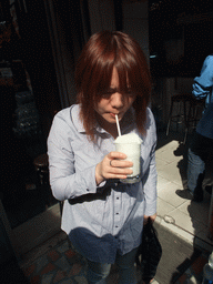 Miaomiao drinking ayran just outside the Grand Bazaar