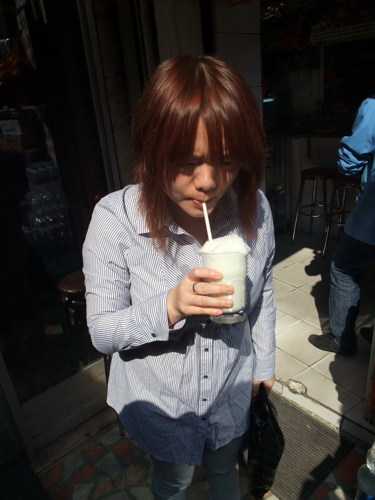 Miaomiao drinking ayran just outside the Grand Bazaar