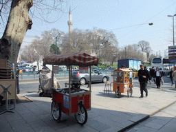 Food stalls at Ordu Caddesi street, and the Bayezid II Mosque