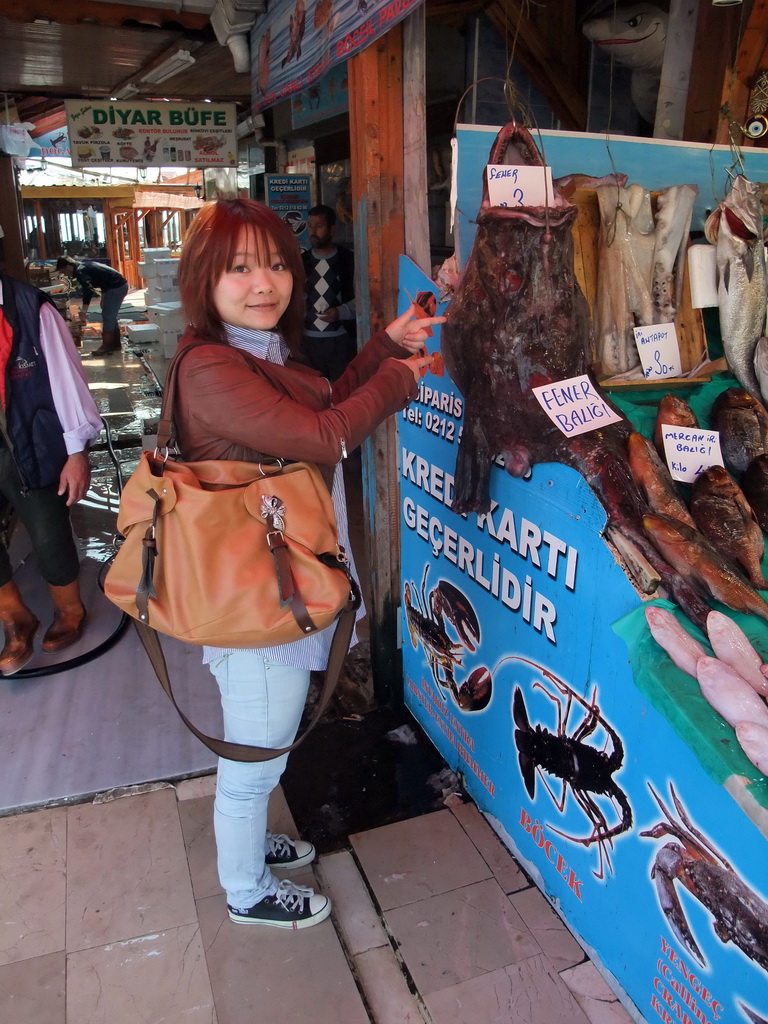 Miaomiao with fish at the fish market in the Kumkapi neighborhood