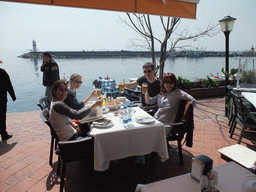 Tim, Miaomiao, Ana and Nardy with beers at Beyaz Restaurant