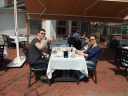 Tim, Ana and Nardy with beers at Beyaz Restaurant