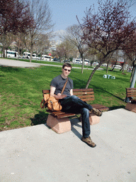 Tim on a bench at Kennedy Caddesi street, at the seaside of the Eminonu district