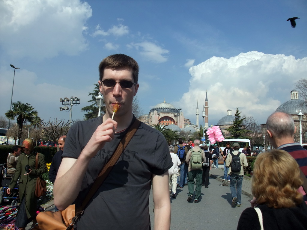 Tim with a lollipop, at the Hagia Sophia