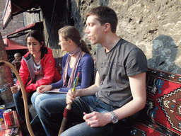 Tim, Ana and Nardy smoking waterpipe in Sogukcesme Sokagi street