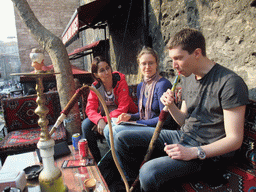 Tim, Ana and Nardy smoking waterpipe in Sogukcesme Sokagi street