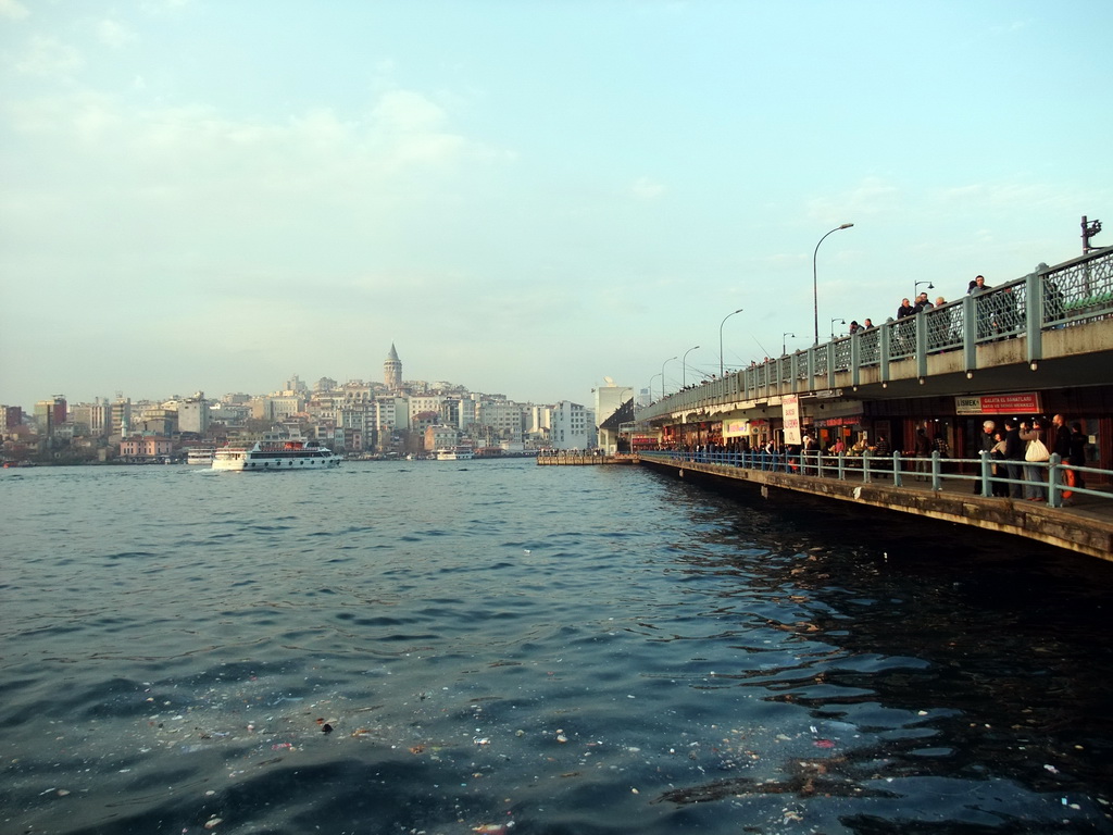 Galata Bridge over the Golden Horn bay and the Beyoglu district with the Galata Tower