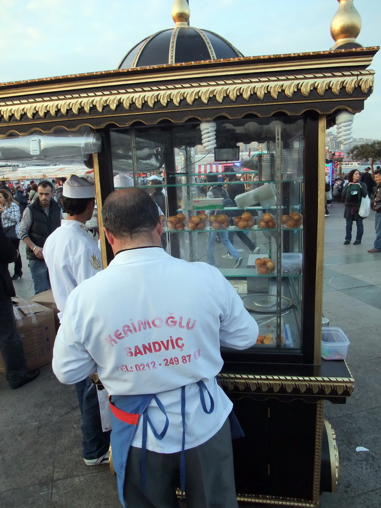 Snack stall in front of the fish boat restaurants in the Golden Horn bay
